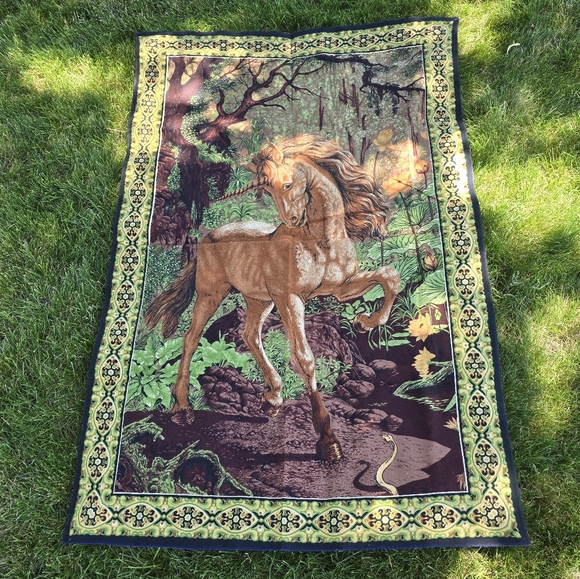 Vintage Other - Vintage 70s A.T.C Unicorn With Snake Psychedelic Cotton Tapastry Made In Turkey